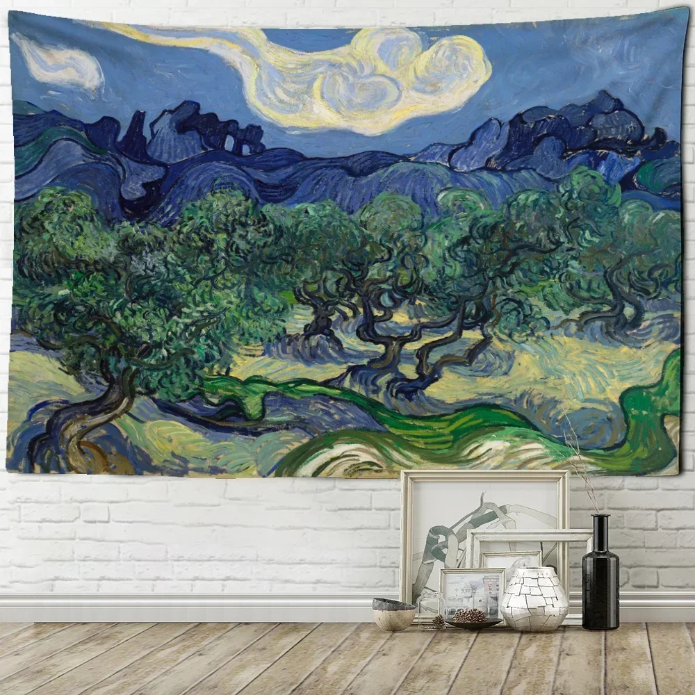 Wheat Field and Cypress Tapestry Van Gogh Landscape Living Room Home Background Hanging Cloth Wall Decoration