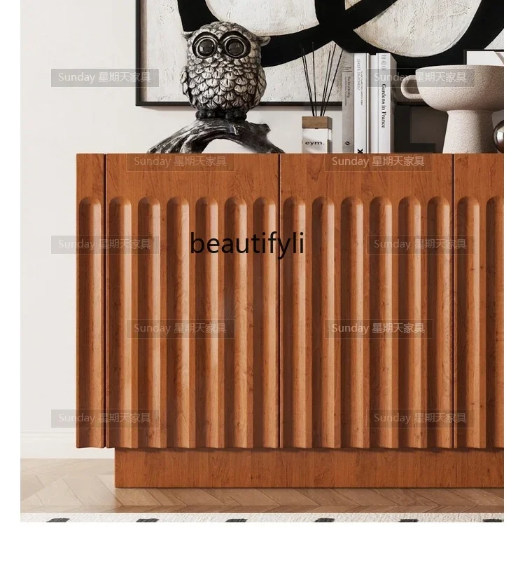 Vintage Creative Entryway Cabinet Corridor Striped Storage Cabinet Simple Modern Wood Color