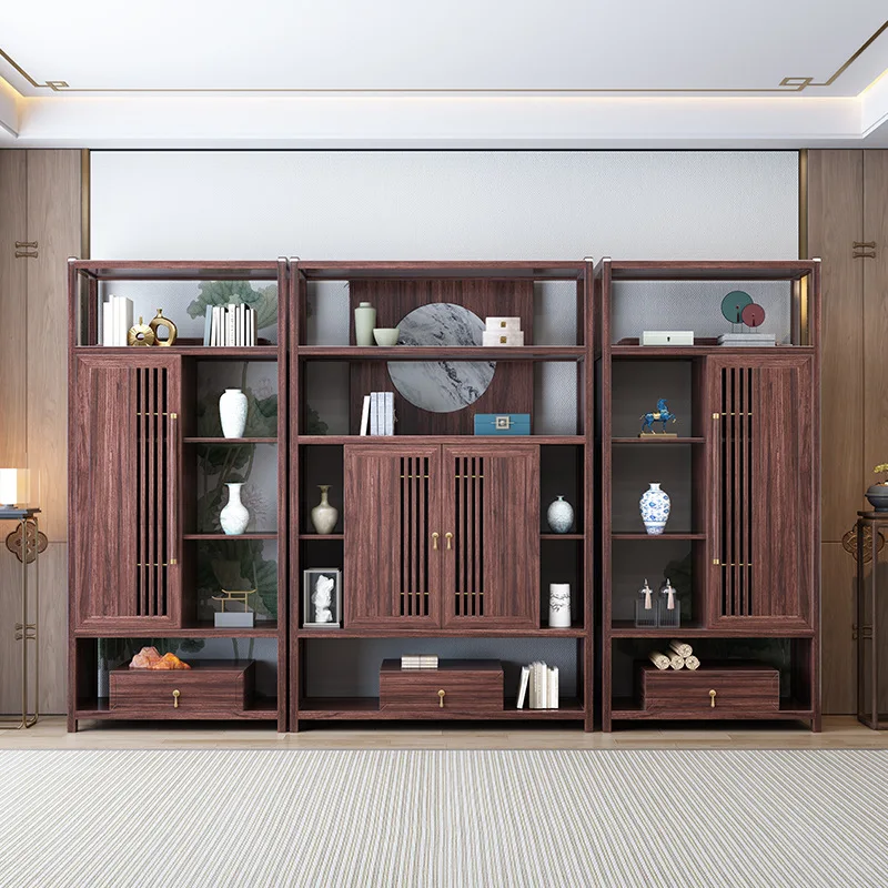 Ebony Bogu shelf Solid wood bookcase Bookcase combination cabinet Study ornament Display rack Shelf