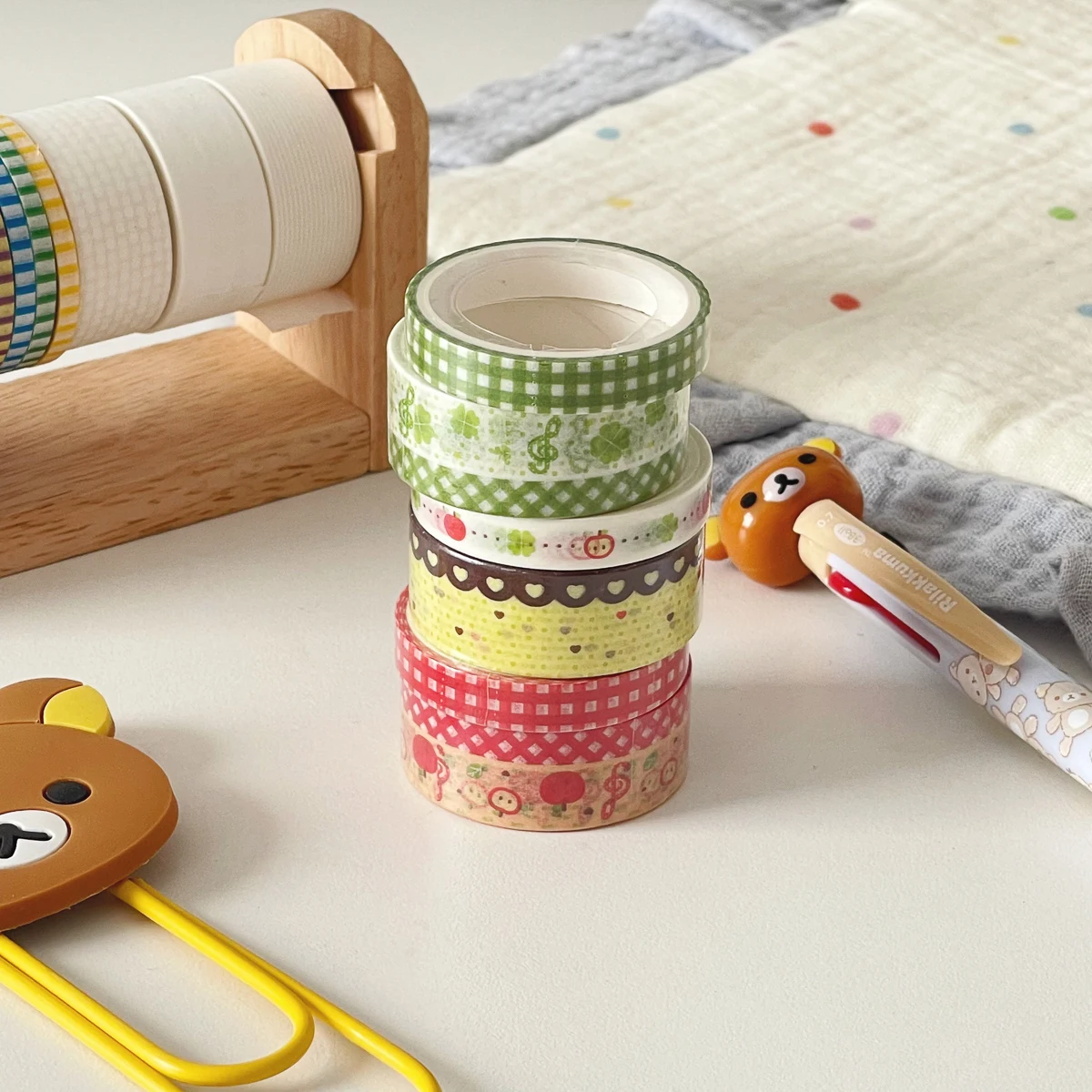 Cute Fruit Plaid Washi Tape 15mm 7mm Width Apple Four Leaf Clover Decorative Masking Tape for Scrapbooking Planner DIY Crafts