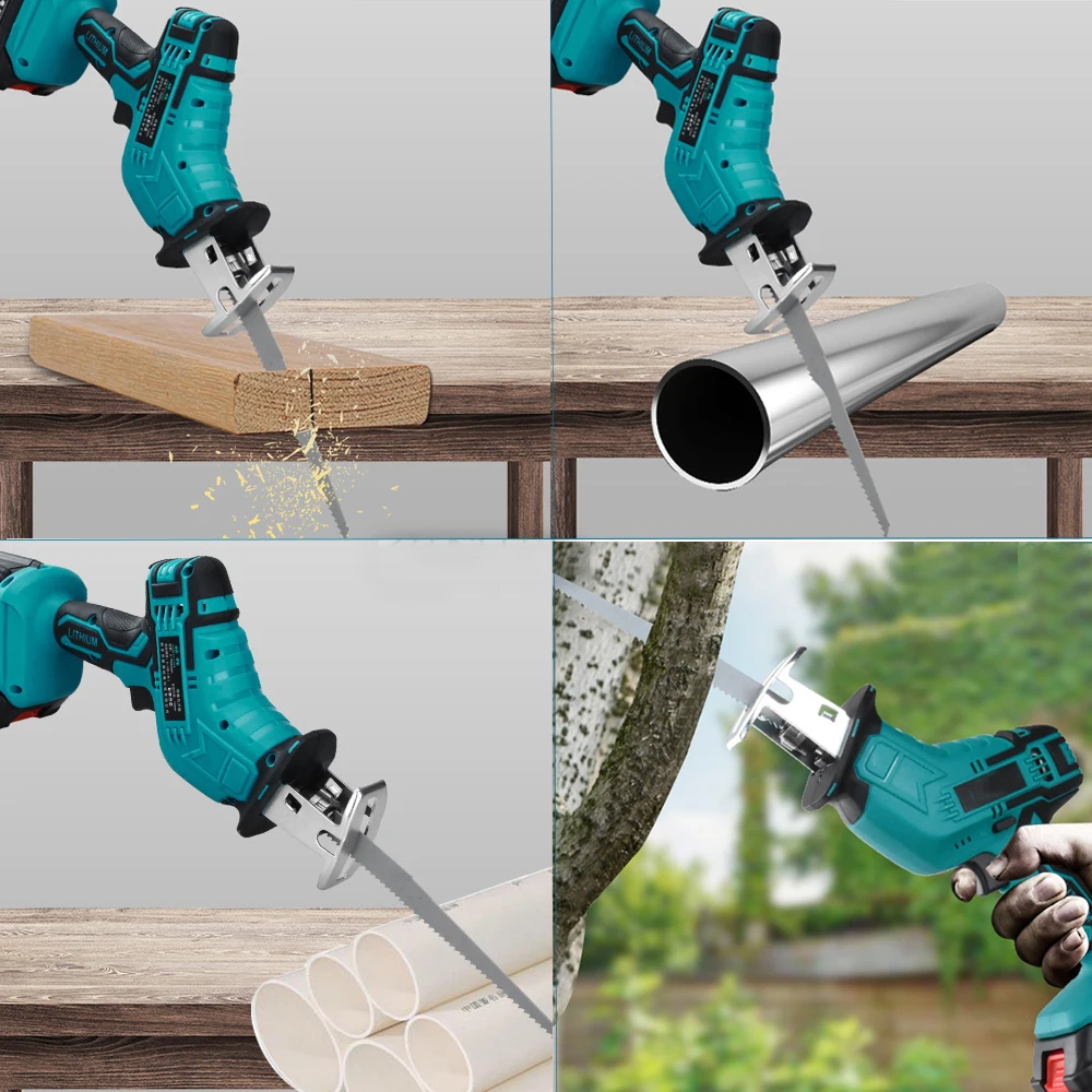 Cordless Electric Reciprocating Saw For Wood Metal PVC Pipe Cutting Portable Power Tools With 4 Blades For Makita 18V Battery