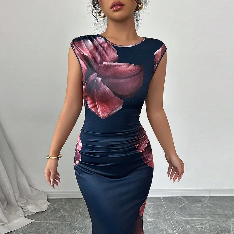 Robe Maxi moulante et Sexy pour femmes, mode d'été, sans manches, col rond, Slim, longue robe de soirée élégante, 2025
