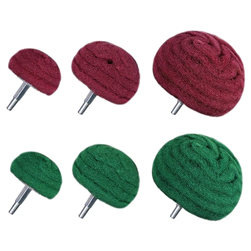 6PCS Dome Type Sanding Mop Polishing Pad, Nylon Fiber Polishing Wheel, 180 Grains Mixed With 320 Grains(Red+Green Mixed)