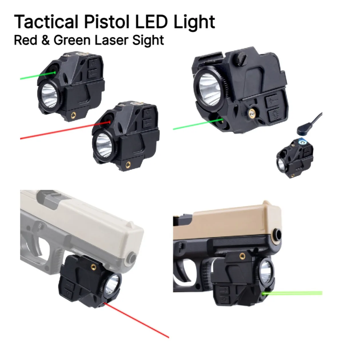 Pistol Tactical Flashlight Red Green Laser Sight Combo With Strobe Mode Fit 20-21MM Rail For 1911 Glock 17 19 Airsoft Accessory