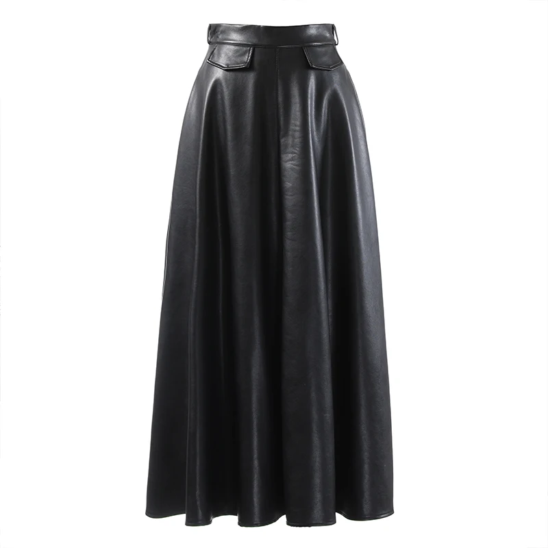 Buttocks skinny women retro pu leather long skirt autumn and winter pocket umbrella skirt