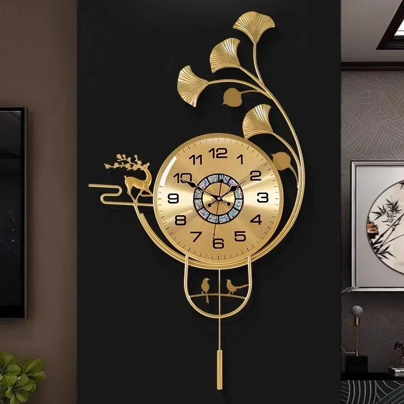 New Chinese light luxury creative home fashion ginkgo biloba art decoration hanging wall high-end clock