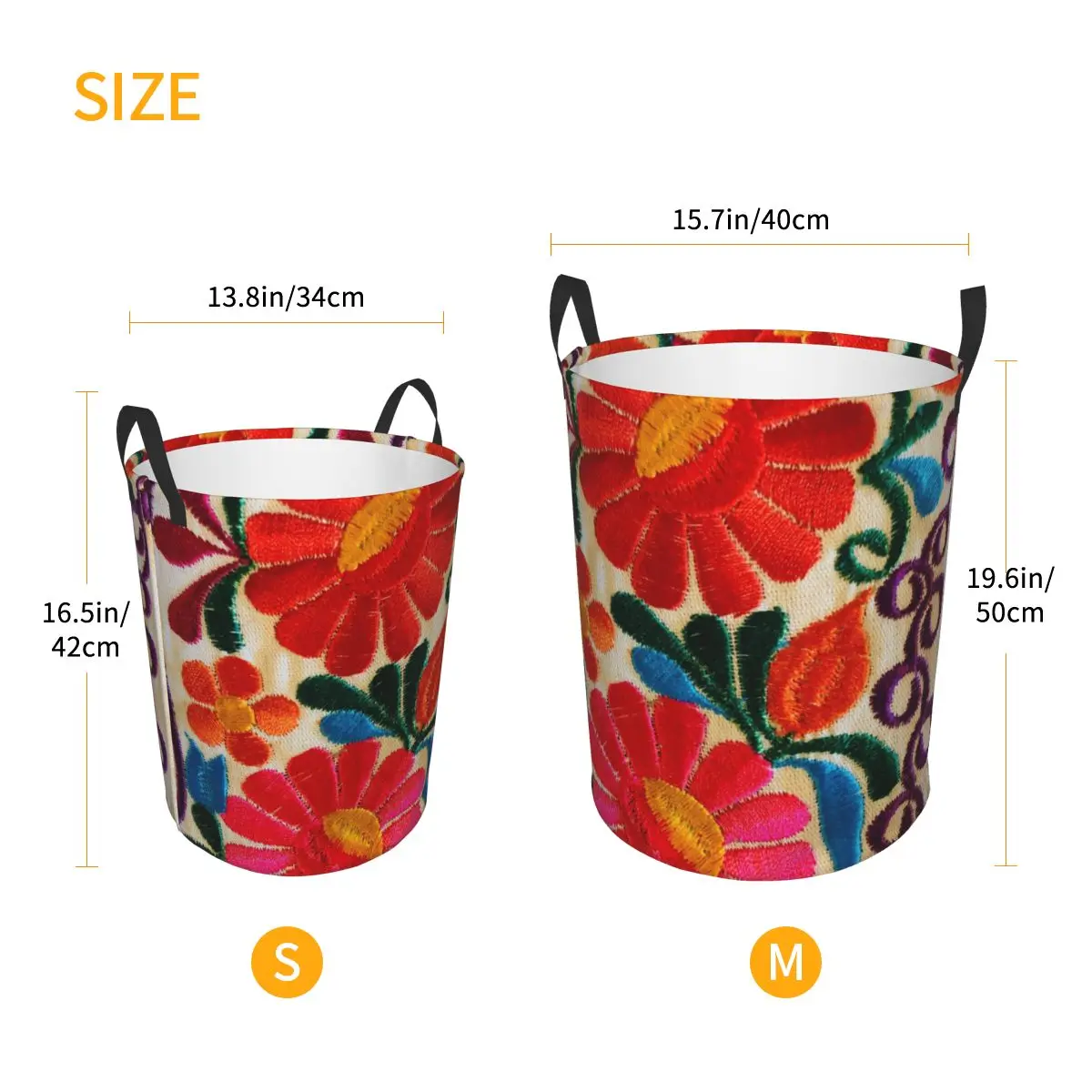 Custom Mexican Flowers Embroidery Art Laundry Hamper Large Clothes Storage Basket Textile Floral Folk Toy Bin Organizer for Kids