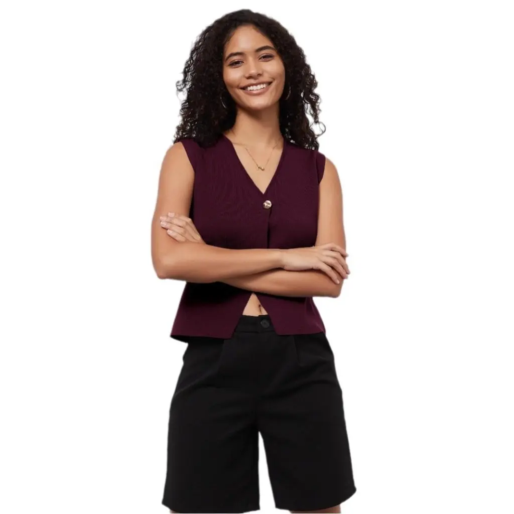 

Women's Slim-fit V-neck Knitted Vest Top European American Style Two-button Wholesale Clothing by