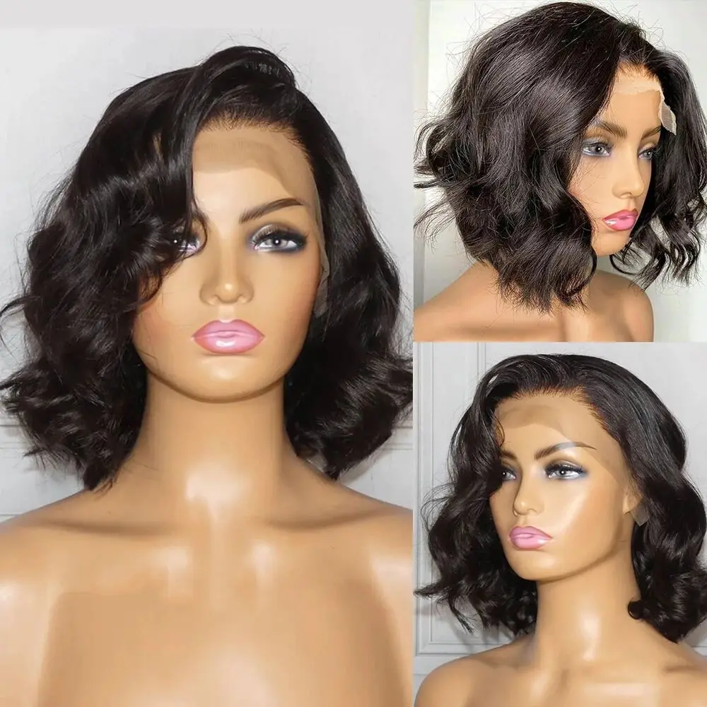 Short Bob Wigs Glueless Brazilian Body Wave Lace Front Human Hair Wigs HD Transparent Lace Closure Wig Body Wavy Wigs For Women