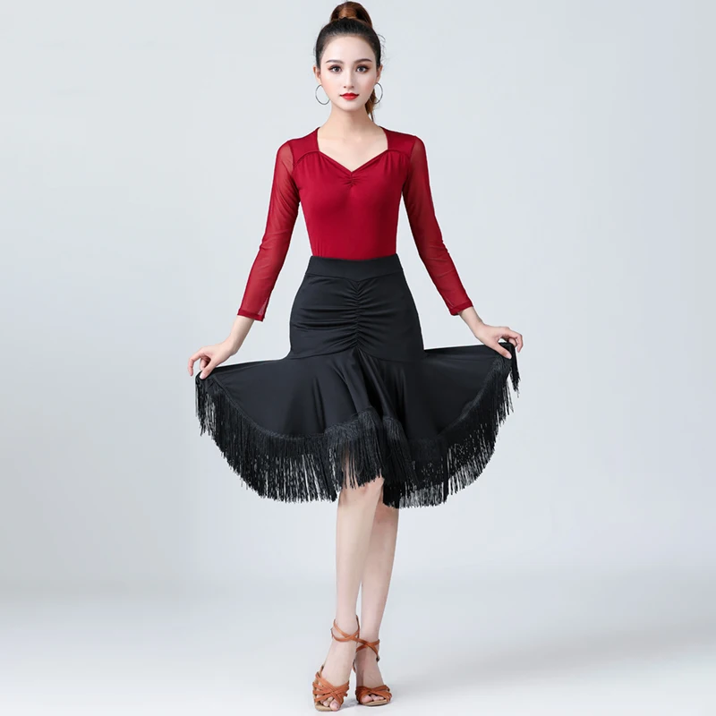 Summer Latin Dance Skirt New Adult Female Rumba/Salsa/Tango Samba Competition Constume Half-Length Sexy Tassel Skirt