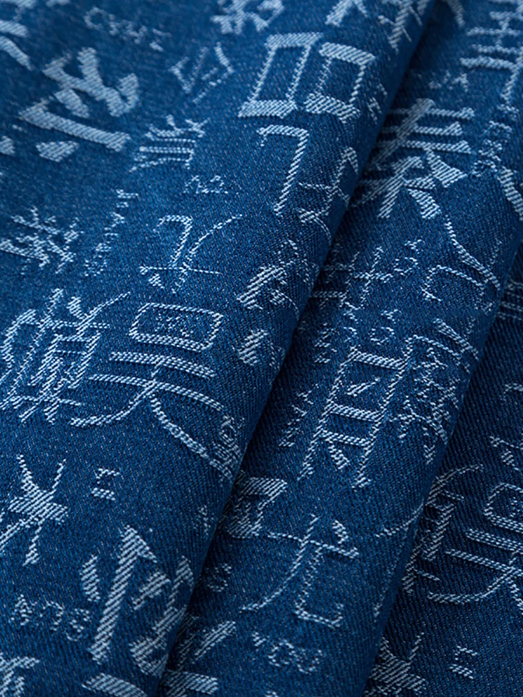 Chinese Characters Pure Cotton Jacquard Denim Fabric Jacket Designer Clothing Apron Pants Handmade DIY by Half Meter