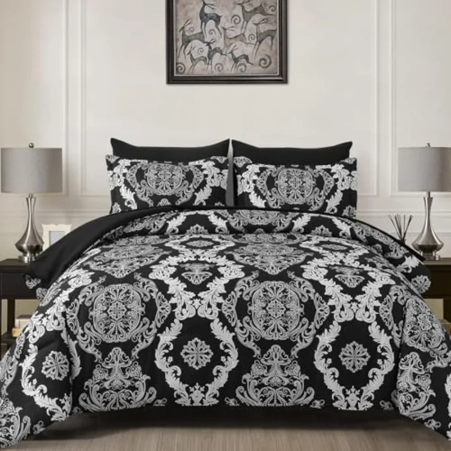 

7 Pieces Comforter Set Size Texture Bedding Set for All Season Damask Soft and Breathable Bed in a Bag with Comforter Flat Shee