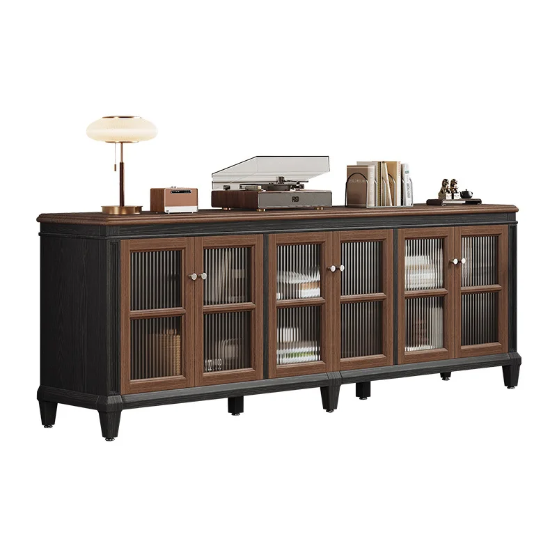 

American retro solid wood TV cabinet high living room French large-capacity storage locker black premium audio-visual cabinet
