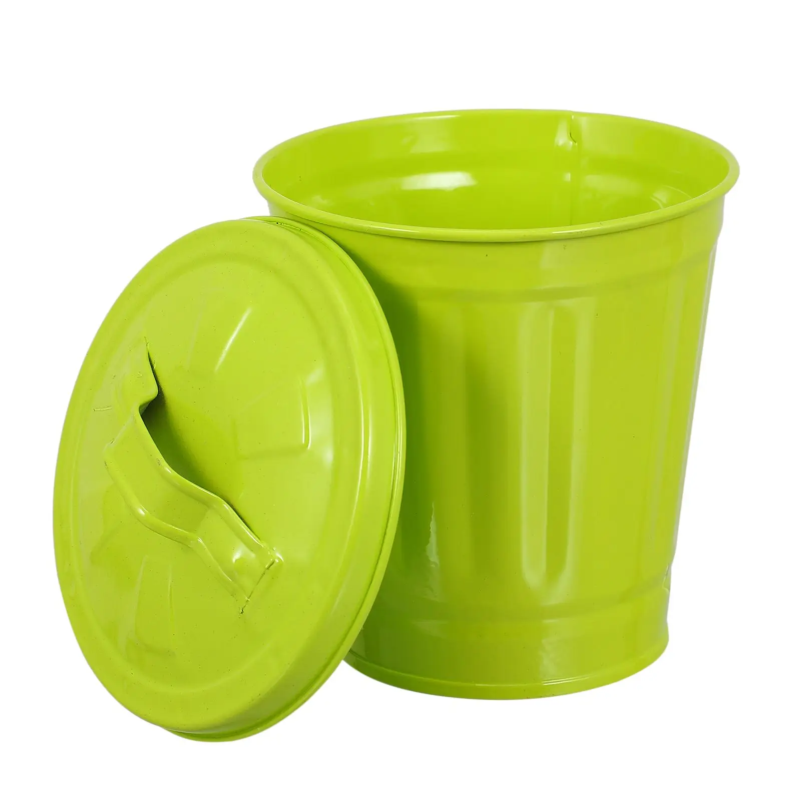 

Lidded Garbage Bin Small Waste Storage Container Green Desktop Trash Can Plant Pot Home Kitchen Bedroom Office Iron