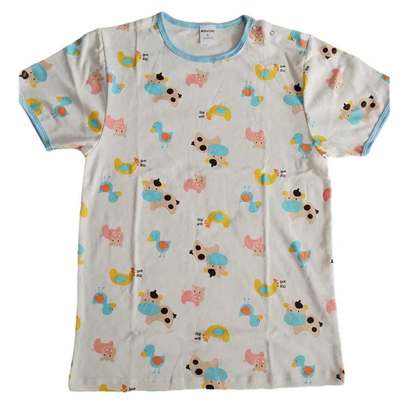 

Plus Size ABDL Adult Baby Cartoon Pattern T shirt With Snaps At One Shoulder/Men Pure Cotton Top/Women Top/Adult T Shirt Top