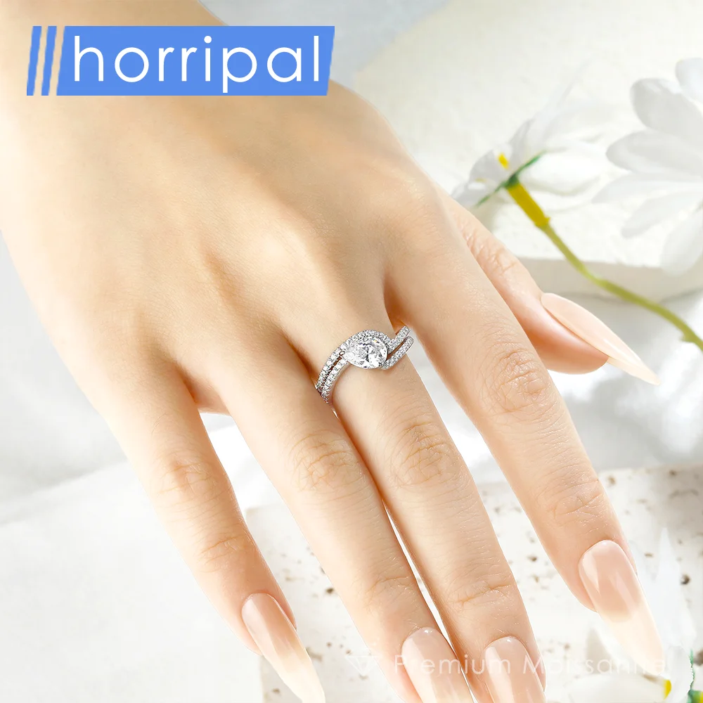 

Real Pear Moissanite Waterproof Band for Women Wedding Stacking Ring Plated 18K White Gold S925 Sterling Silver Fine Rings Set
