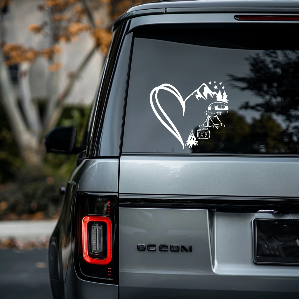 

Heart Star RV Tent Camera Campfire Vinyl Glossy Decal, Self-Adhesive and Removable Decoration for RVs and Campers SMT403