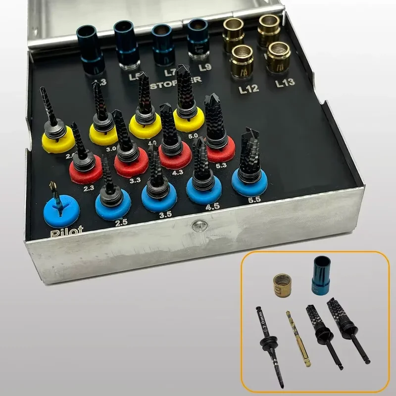21Pcs Dentistry Osseodensification Bur Kit for Implant Surgery Bone Preparation with Drivers and Stoppers Dental Tool
