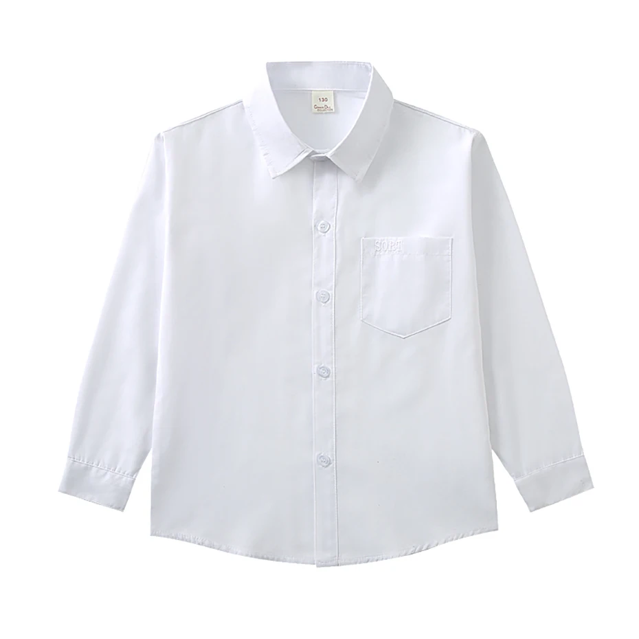 Boys Blouse Letter Embroidery Shirt Boys Casual Style Children White Blouse School Clothes For Boys 6 8 10 12 14