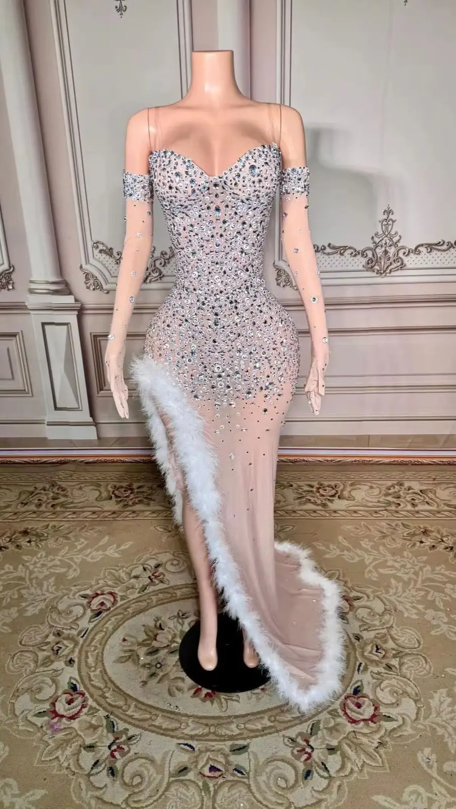 

ZD Wedding Design Fashion Trending Womens Clothing Strapless Prom Dresses Elegant with Gloves for Birthday Party