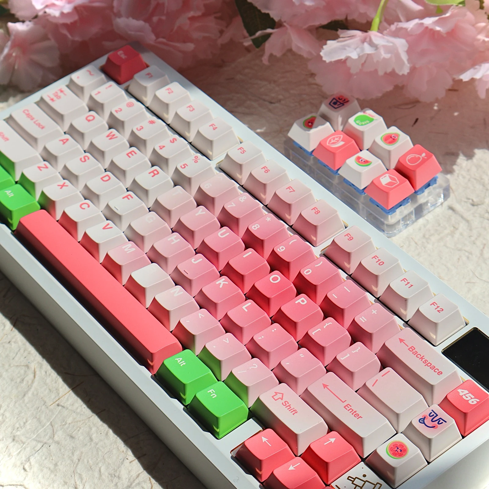 Guava Keycap Cherry 140Keys Pbt Cute Pink Love Keycap Summer Color 7/2.25/2.75U Space Bar Alice Layout Keycaps