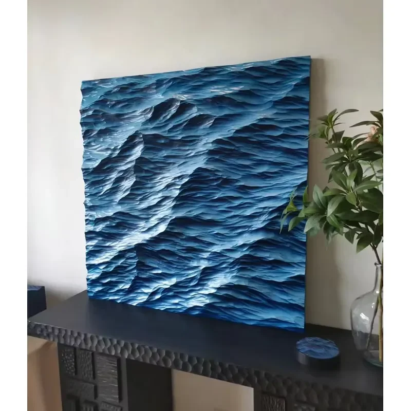 High Quality Handcrafted Tranquil Blue Water Ripples Wooden Wall Decor Artisanal Decorative Panel Wall Mural