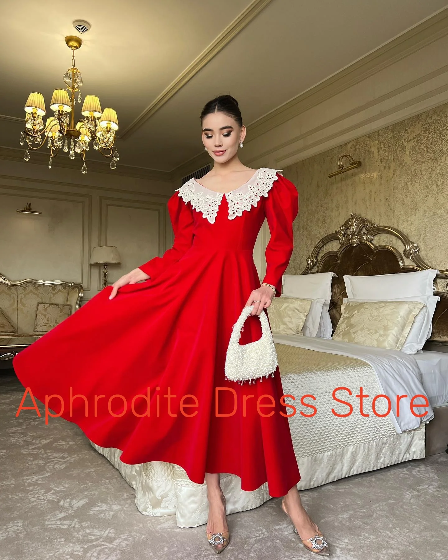 Customized Delicate Jersey Evening Dresses Temperament Long Sleeves Scoop Cocktail Dress Custom Size Bespoke Occasion