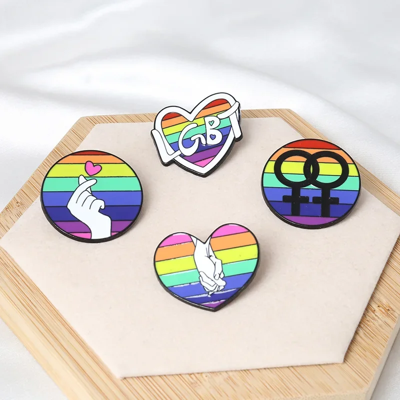 LGBT Coloured Rainbow Enamel Pins Hot Air Balloon Heart Gay Brooch Metal Badge Accessories Banner Backpack Couple Gift Jewelry