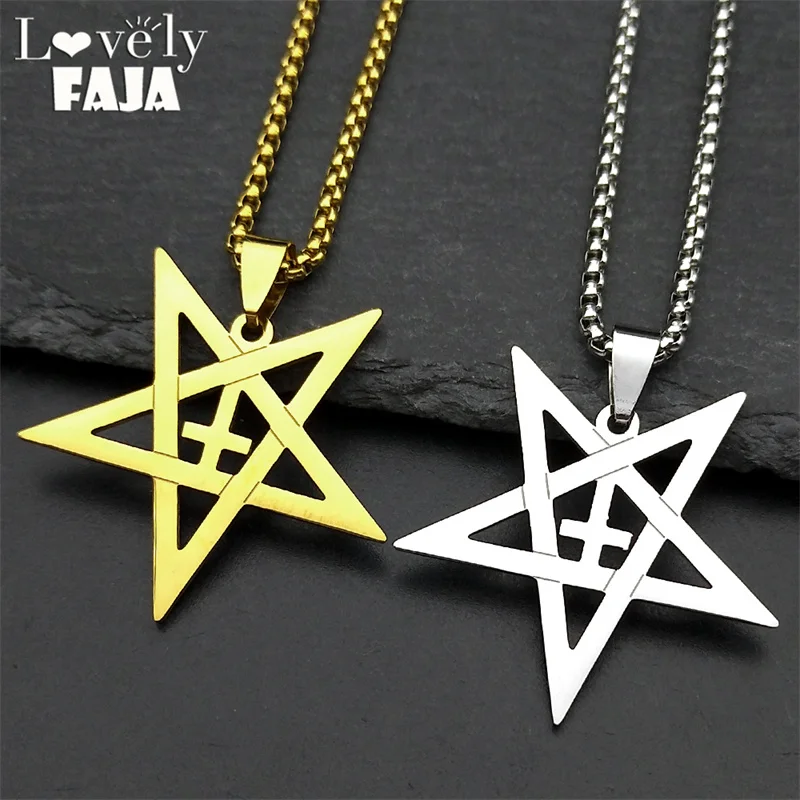 Gothic Witch inverted Pentagram Cross Necklace, Suitable For Both Men and Women, a Satanic Mysticism Talisman, Stainless Steel