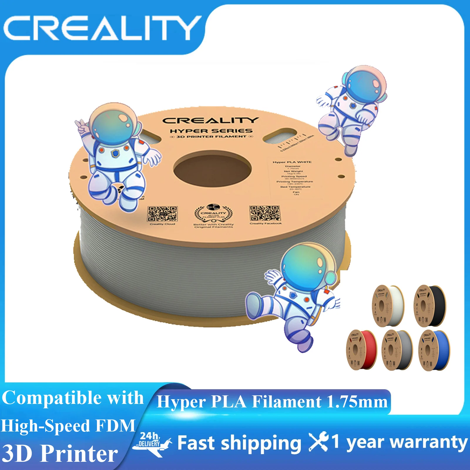 Creality 3D Printer Hyper PLA Filament 1.75mm High Speed 30-600mm/s 3D Printer Filament 1KG Spool PLA Fit Most FDM 3D Printer