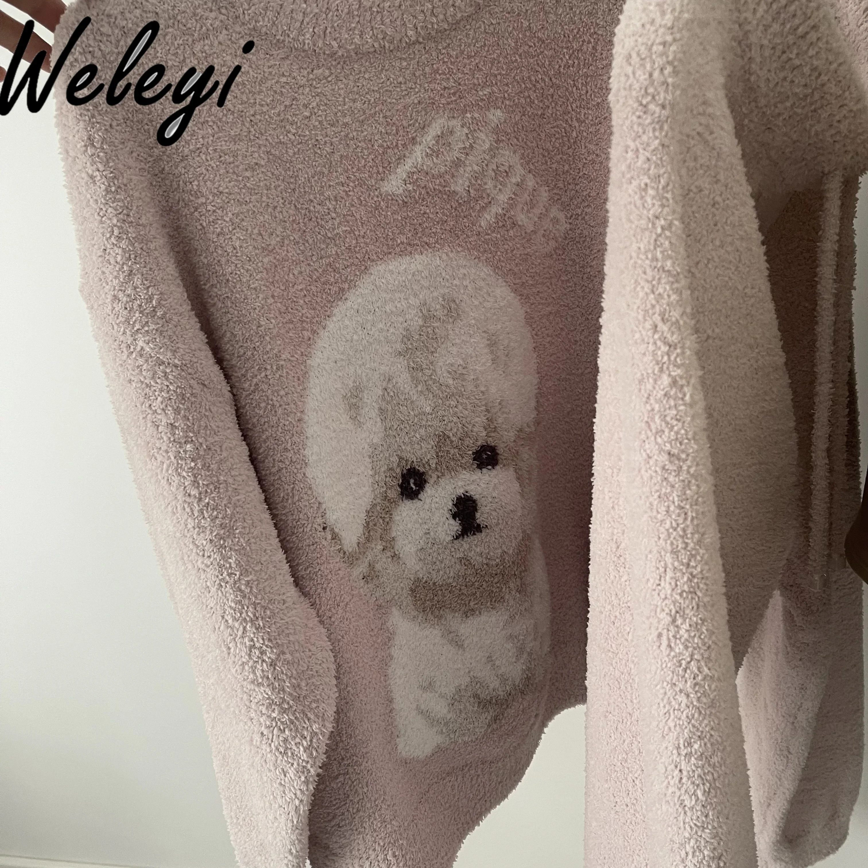 Japanese Cute Pijamas Women Dog Bottom Top Pants Set Autumn and Winter Women's Pajamas Half Fleece Soft Fleece Loungewear Sets