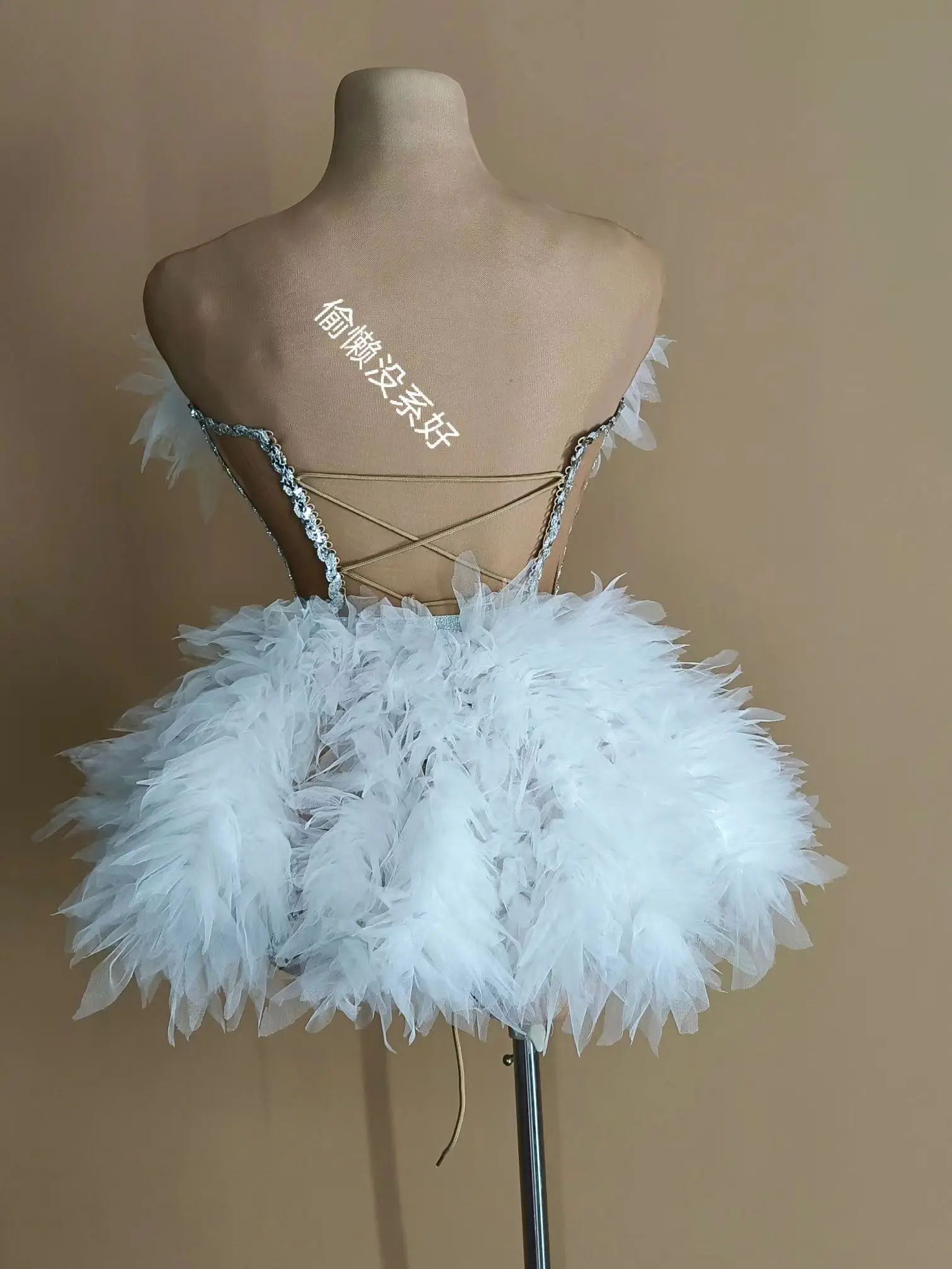 Costume bar Valentine's Day powder puff gauze skirt diamond dress female singer and dance team
