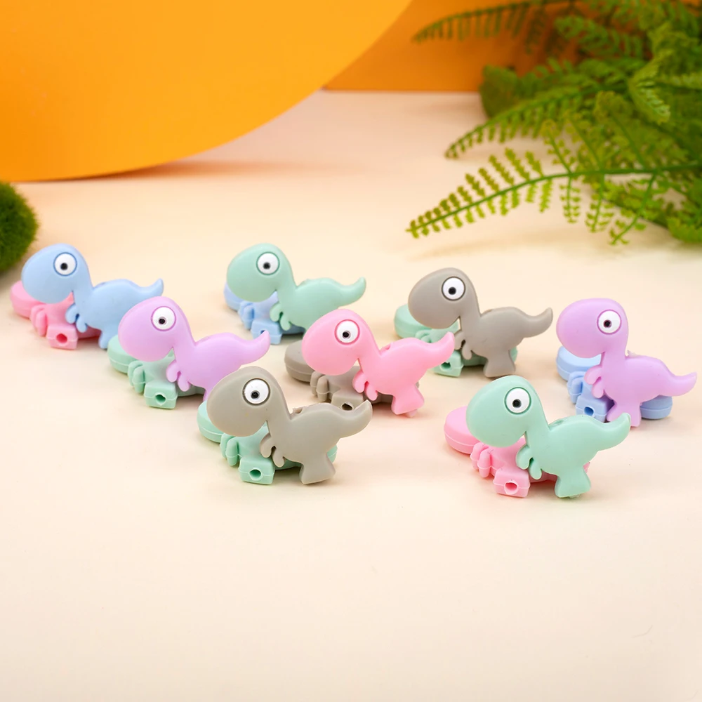 10Pcs Mini Focal Silicone Beads Cartoon Animals Dinosaur DIY Jewelry Making Pacifier Clip Accessories Charms For Bracelet