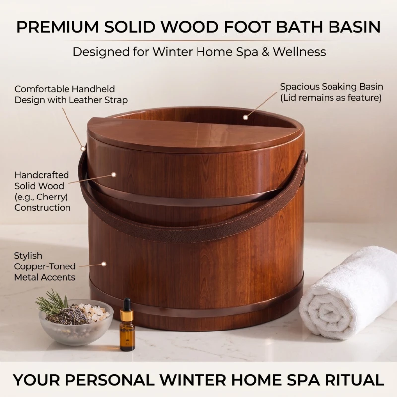 Thickened Cypress Wood Foot Bath Bucket Solid Wood Foot Soak Tub with Lid Household Adult Home Therapy Foot Wash Basin Barrel
