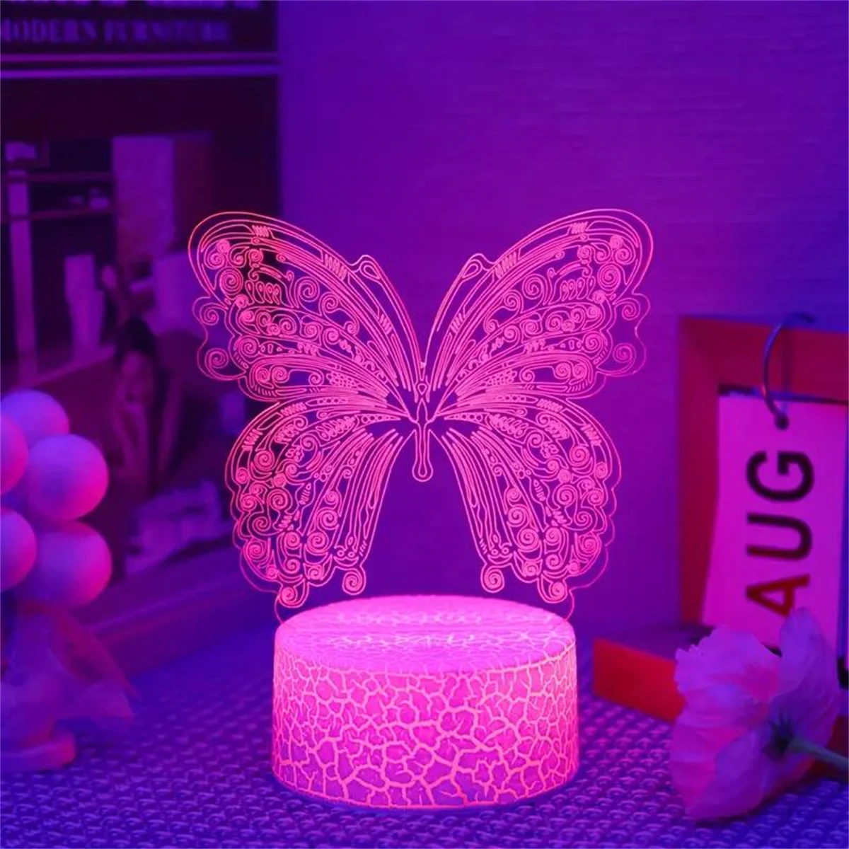 1pc Butterfly 3D Night Light, 3D Optical Illusion Lamp With Touch, 7-Color Changing Ambient Light For Bedroom