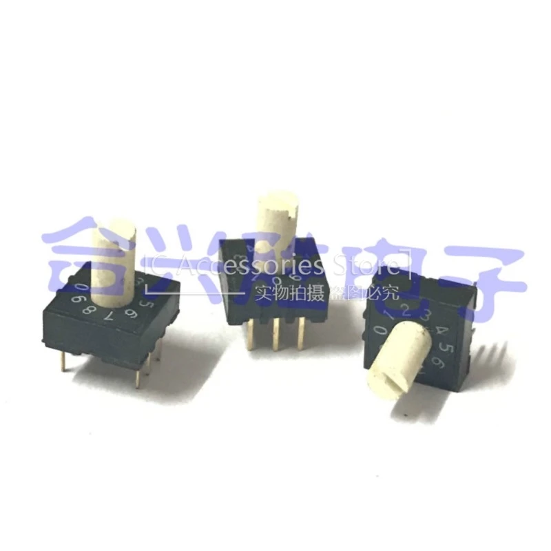 2PCS RH3HAF-10R Rotary Dial Coding Switch Positive Code 10 Digits 0-9 With Handle 3:3 Pin White Handle Length 7.3MM