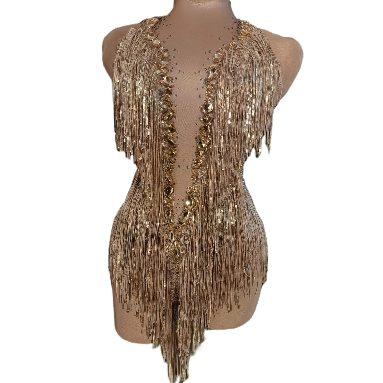 Sparkly Rhinestones Sequins Tassel Leotard Women Nightclub Outfit Singer Dancer Costume Stage Wear Sexy Performance Bodysuit