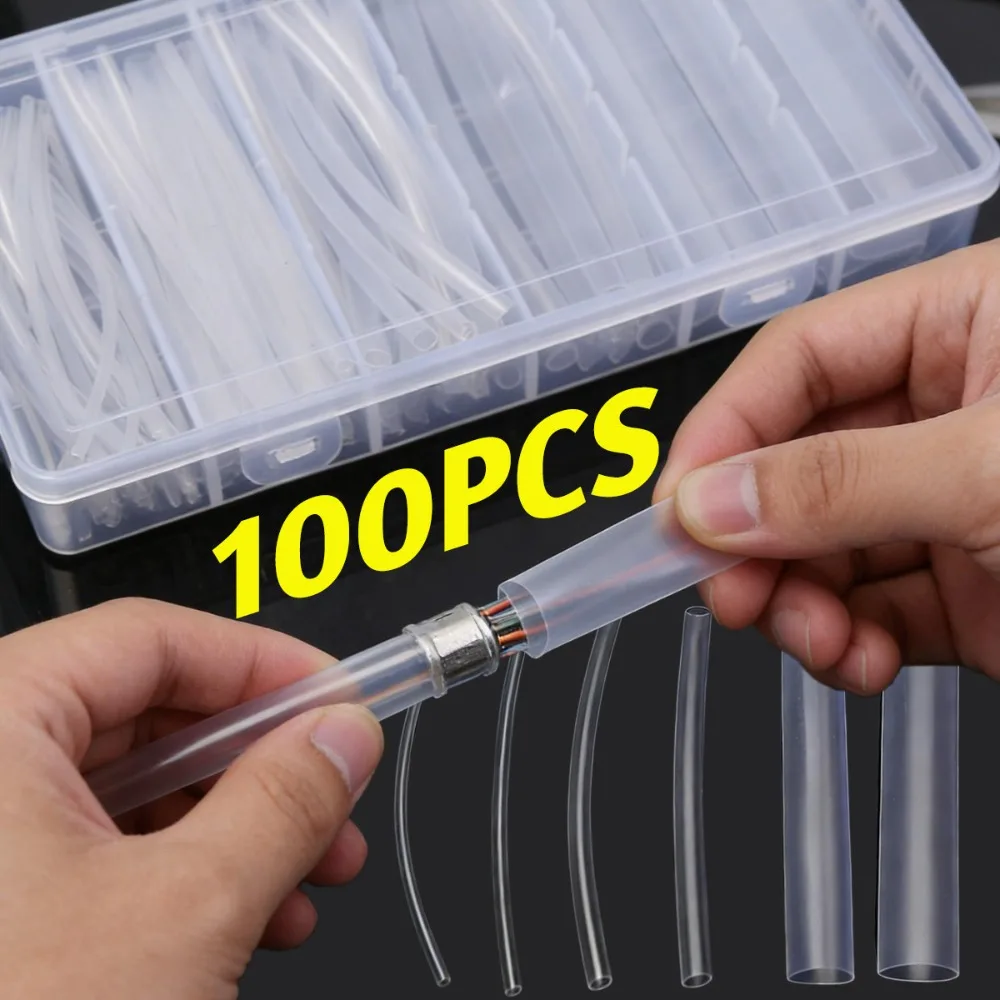 

100PCS 10cm Heat Shrink Tubes Transparent Insulation Cable Sleeves Household Wire Repair Protection Covers Wiring Accessories
