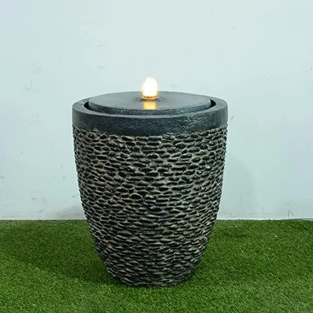 LED Stone Grey Fountain with Pump Indoor/Outdoor Use Adjustable Flow Rate Durable Resin Material 18.7lbs Corded Electric-powered