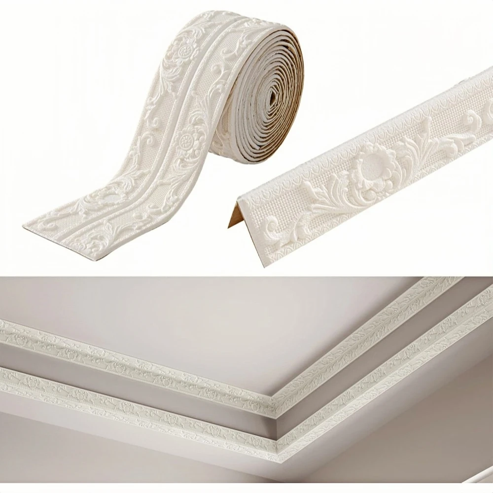 1roll Ceiling Decor Strip Wall Sticker Waterproof Antifouling Self-Adhesive Top Corner Line Floor Stitching Ceiling Baseboard