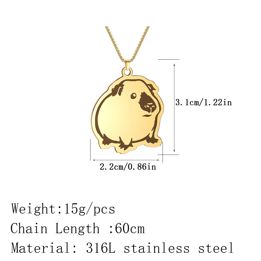 Kinitial Sweet Himalayan Guinea Pig Animal Pendant Necklace Stainless Steel Cartoon Jewelry Cute Necklace Gift