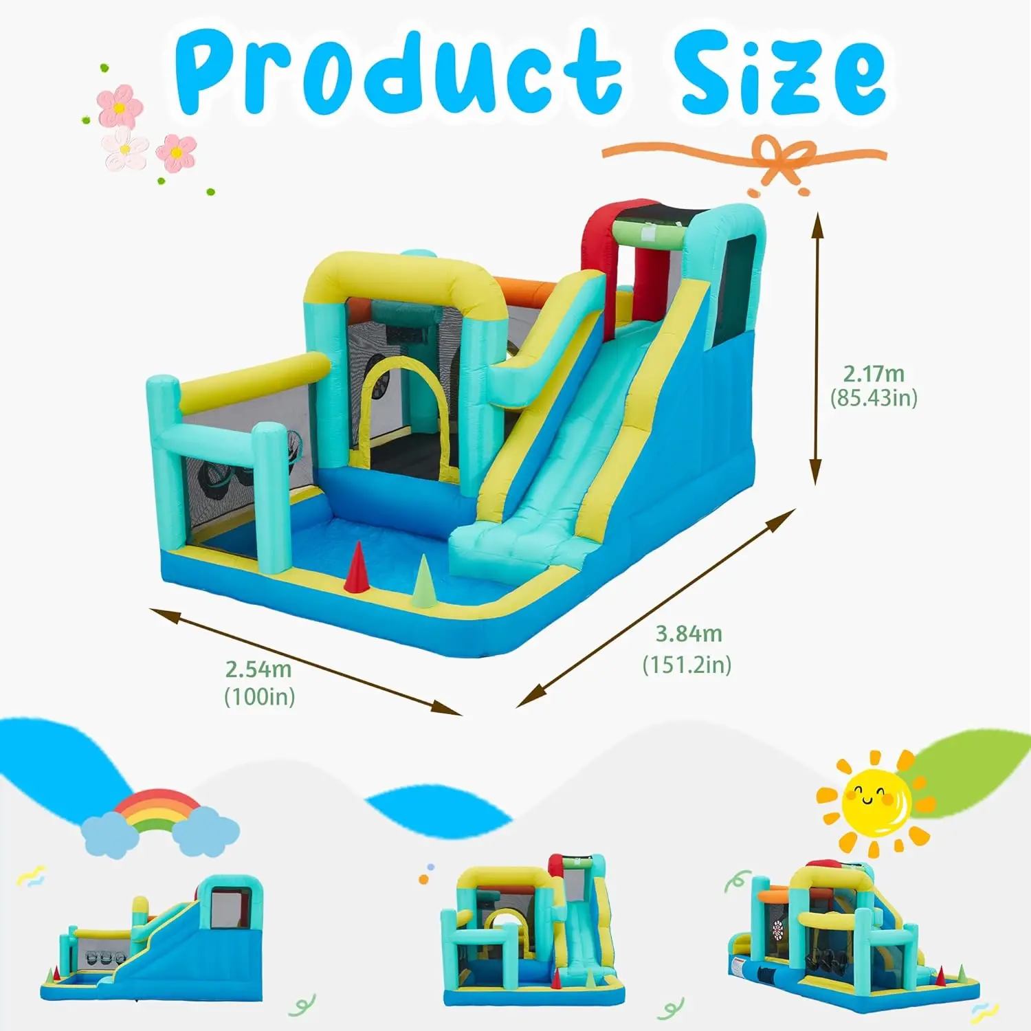 Maison de rebond, château gonflable avec souffleur pour enfants de 3 à 12 ans, maison gonflable intérieure et extérieure avec toboggan, mur d'escalade, trampoline