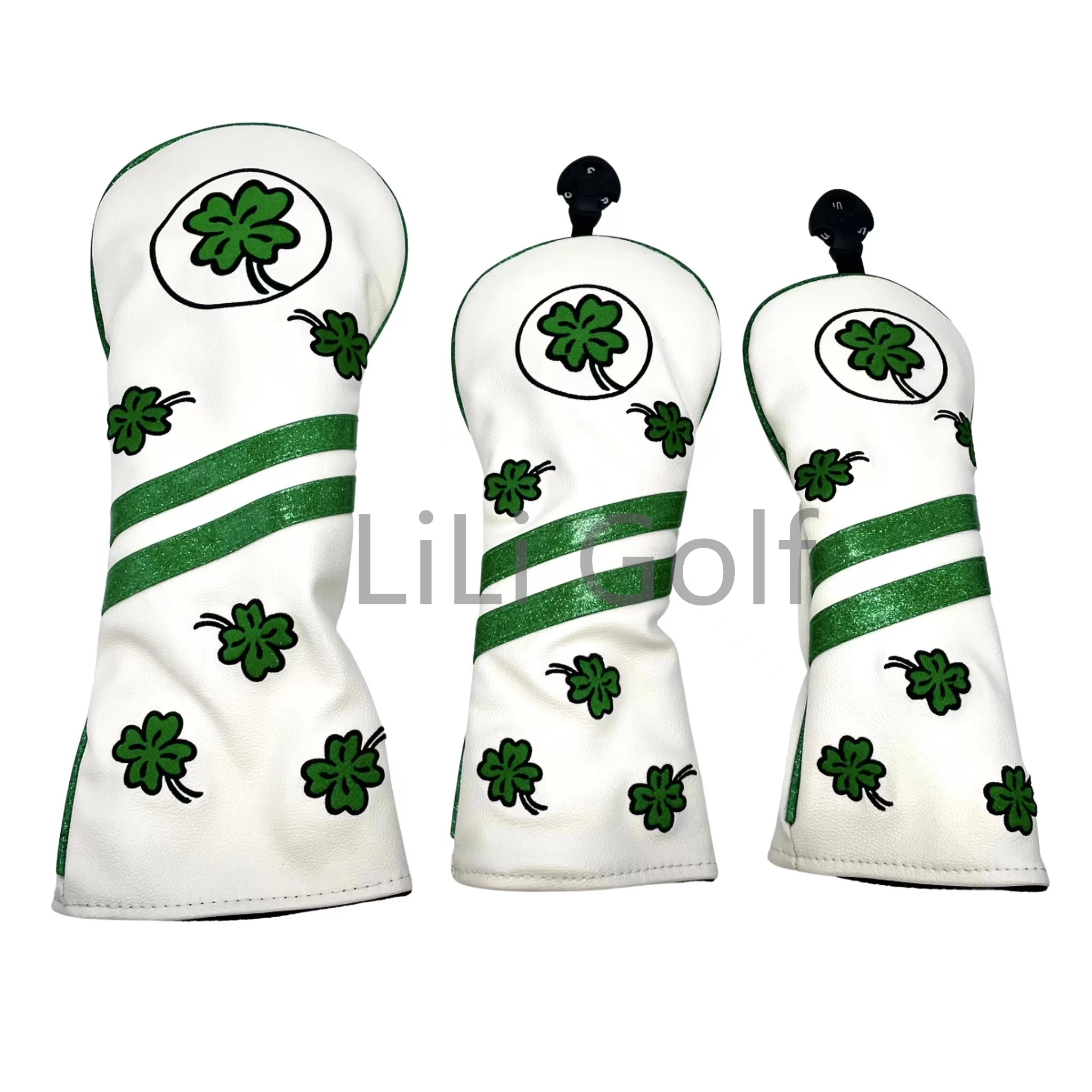 

Головной убор с рисунком клевера для гольфа для водителя Fairway Hybrid Blade Putter из искусственной кожи, водонепроницаемый четырехлистный клевер, деревянный чехол для головы для гольфа