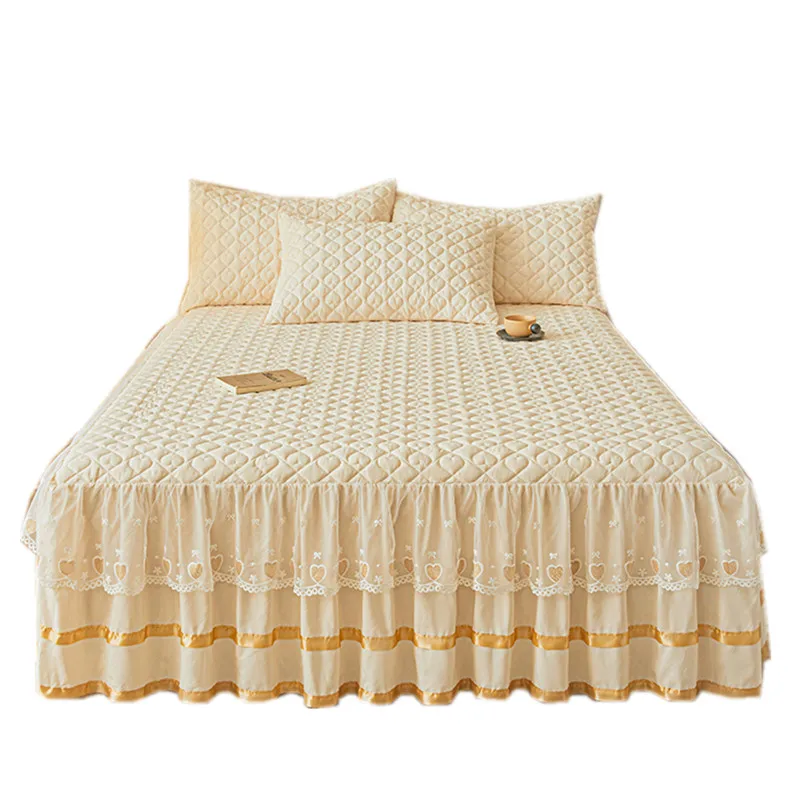 

Simple Style Bed Skirt Single/Queen/King Size Bedspread Ruffles Bed Cover Home Quilted Bed Linen cubre colchón (No Pillowcase)