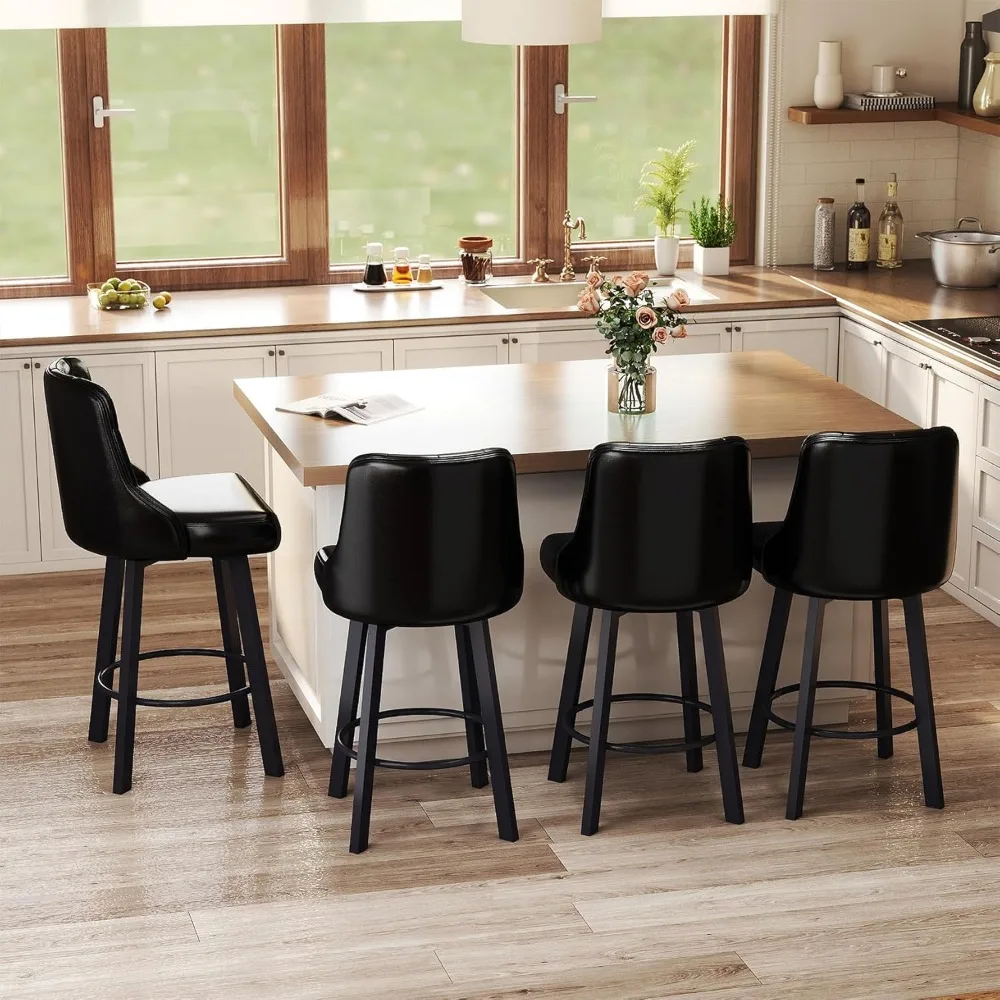 Ralex-stoel Draaibare barkrukken set van 2, 26''H Moderne barkruk op tegenhoogte met metalen poten, met kunstleer beklede barkrukken