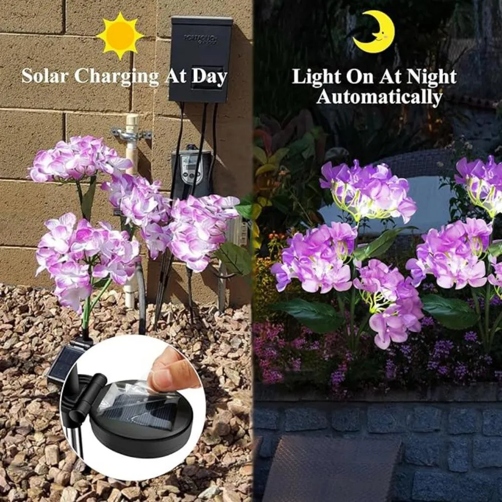 Outdoor Solar Lights Waterproof Hydrangea GardenStake Lights Realistic LED Flowers Powered Decorative GroundSolar Flower Lights