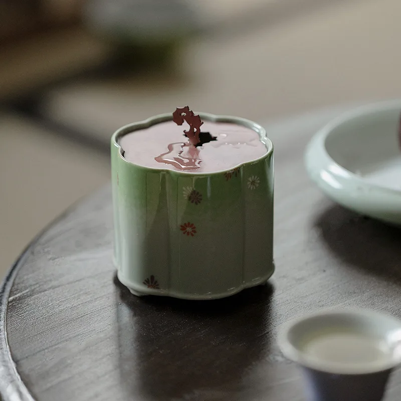 

Hand-Painted Ceramic Chai Xing Small Daisy Tea Wash Basin with Copper Cover Taihu Stone Tea Ceremony Accessories Modern Minim...
