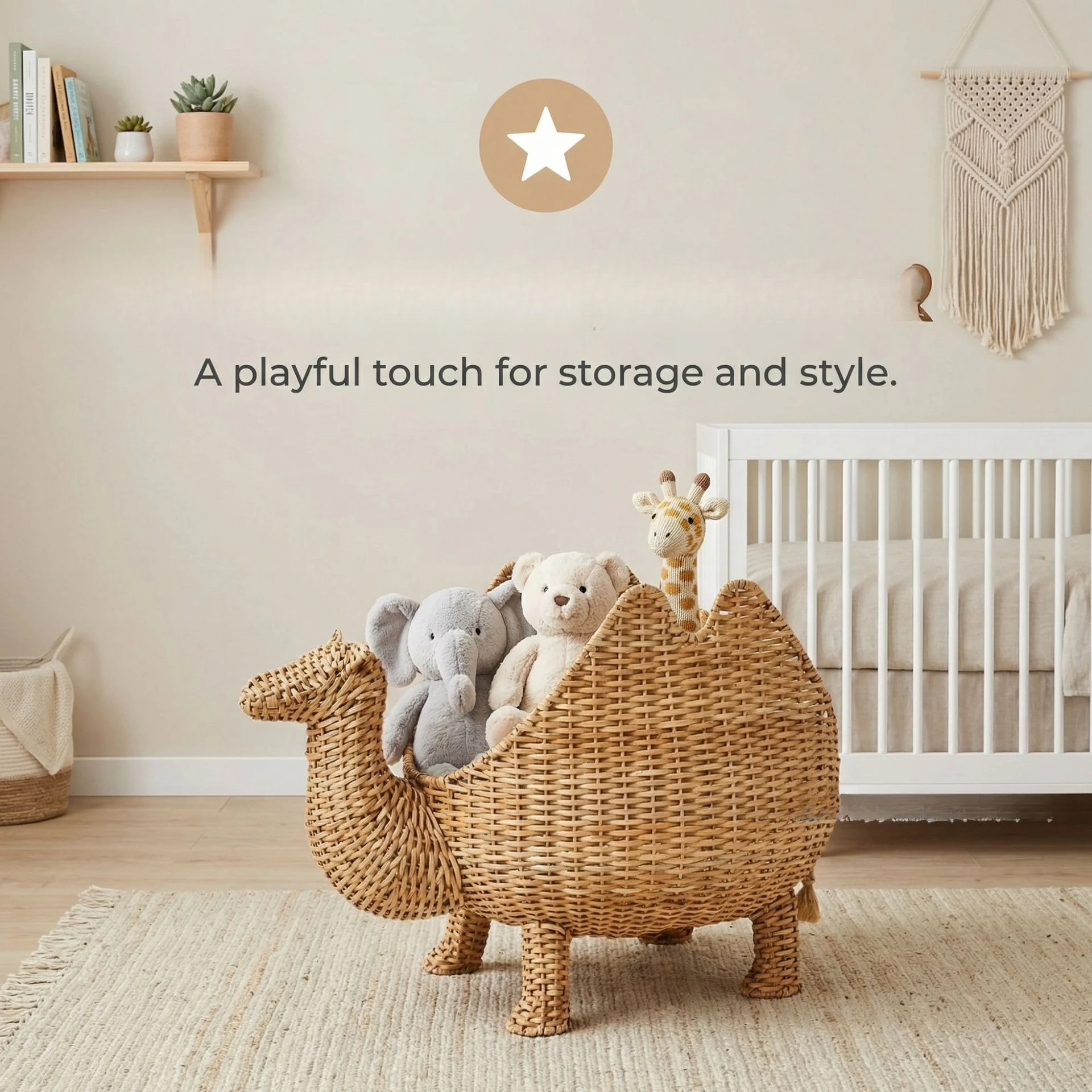 Nordic wind rattan woven camel storage modeling storage basket living room children's toy basket