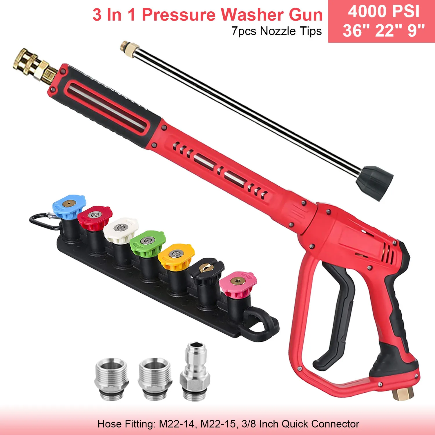 36 "In 4000 PSI Hogedrukreiniger Pistool Verlengstuk Nozzles Schuimlans 3 in 1 M22 14 15 mm 3/8 In Snelkoppeling Autoreiniger Kit
