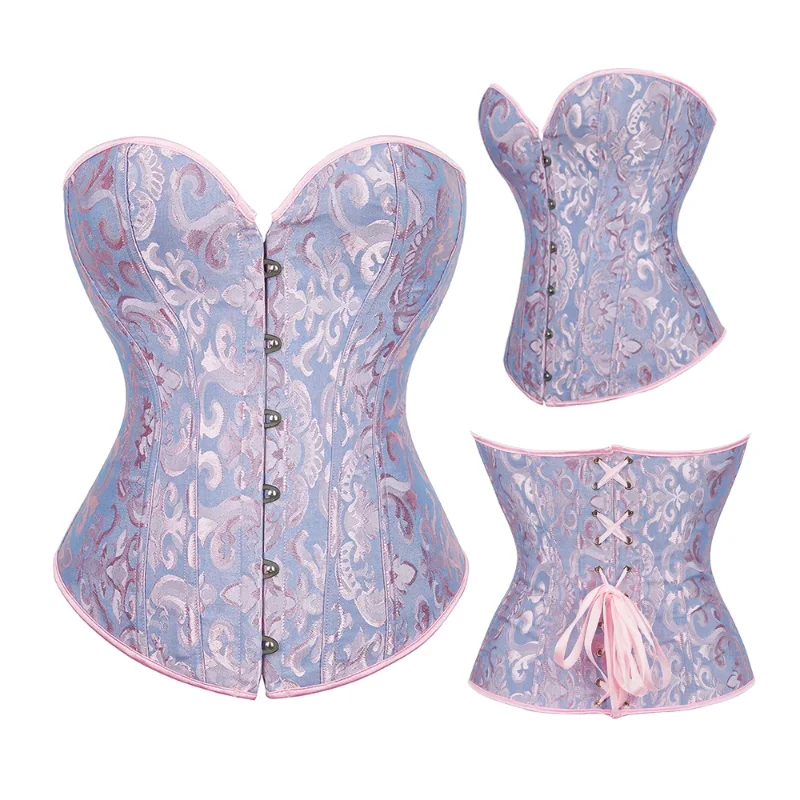 

Jacquard Corset Plastic Bones Overbust Corselet Vintage Waist Bustier Top Basques